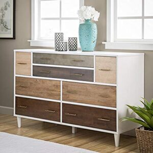 8-Drawer Mid-Century Style Christian Rubber Wood Dresser With Metal Antique Pulls