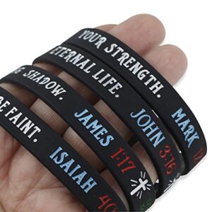 Bible Verse Christian Wristbands (Value Pack of 12 Silicone Bracelets Available) Popular Scriptures - John 3 16 - James 1 17 - Mark 12 30 - Isaiah 40 31