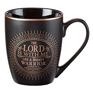 Christian Encouragement Gifts for Men – Matte Black Coffee Mug Metallic Font Scripture Verses The Lord is with Me Jeremiah 20 11 – 12oz Stoneware Mug, Christian Cup