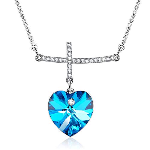 Cross Pendant Necklace Diamond necklaces Blue Crystal from Swarovski, Women Jewelry Gifts for her