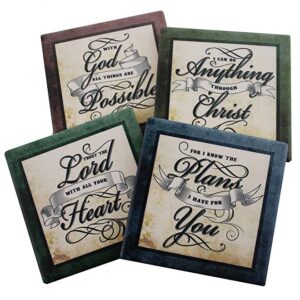 Inspirational Scriptures Coaster Set of 4 Encouraging Verses to Protect Your Furniture Christian and Spiritual Gifts and Decor