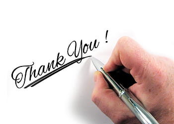 Writing Thank You, Being Thankful, Black ink writing 