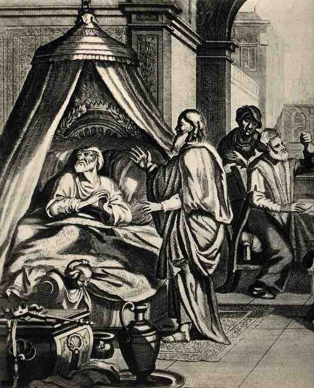 King Hezekiah llies sick in bed