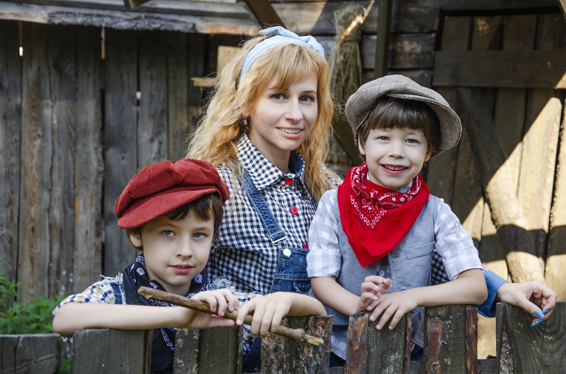 cowboy outfit, mother and kids