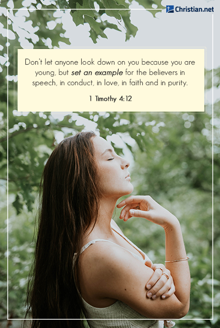 girl looking up with eyes closed in side view, with trees in background, prayer verse for daughters