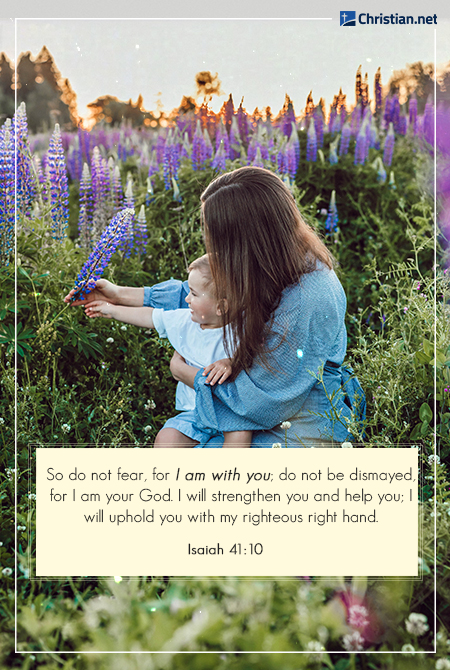 mother with toddler child on her lap in a field of lavenders, protection bible verses for daughters