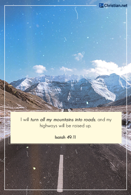 road leading towards a mountain covered in snow, verses about mountains=