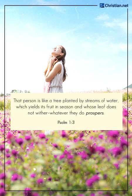 girl looking up to the sky and smiling in a field of purple flowers, bible verse for daughters