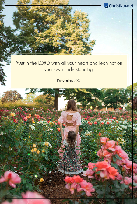 mother leading her daughter through a garden of flowers, bible verses for daughters