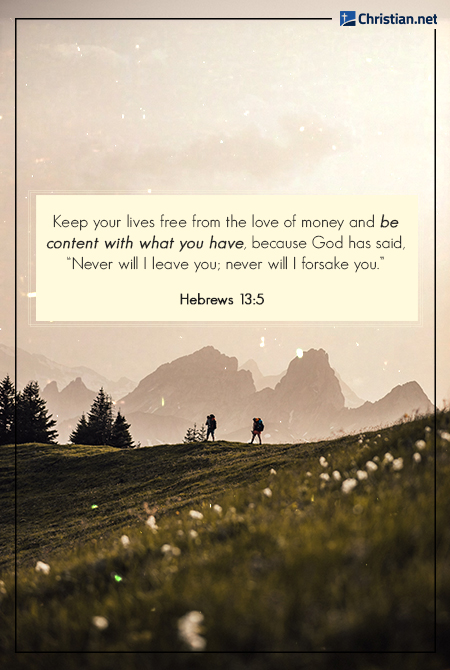 silhouettes of two people with backpacks going on a hike, grassy field with flowers and trees, mountains in the background, backlit sunset, bible verses for overwhelming times