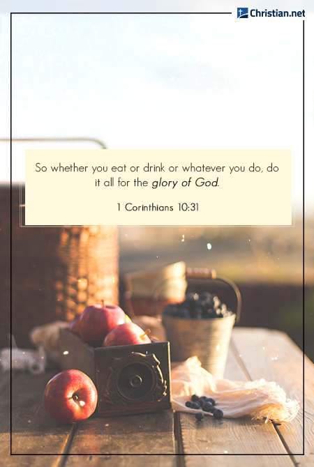 photo of apples with a picnic basket and blueberries on a wooden table, afternoon light, bible verses about working hard