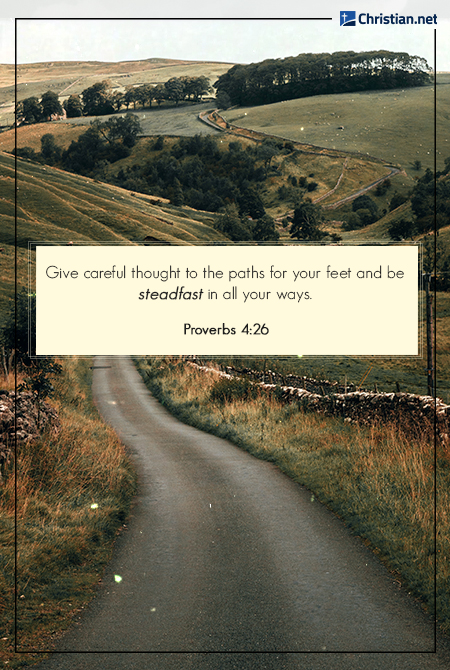 photo of a winding road cutting through an open field of grass and trees with other shrubbery, bible verses about resilience
