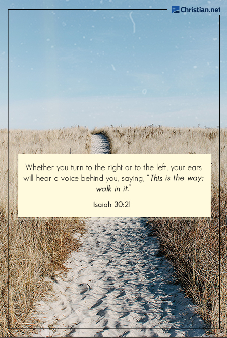photo of a sandy beach path in the middle of a field, blue sky, bible verses about hearing god