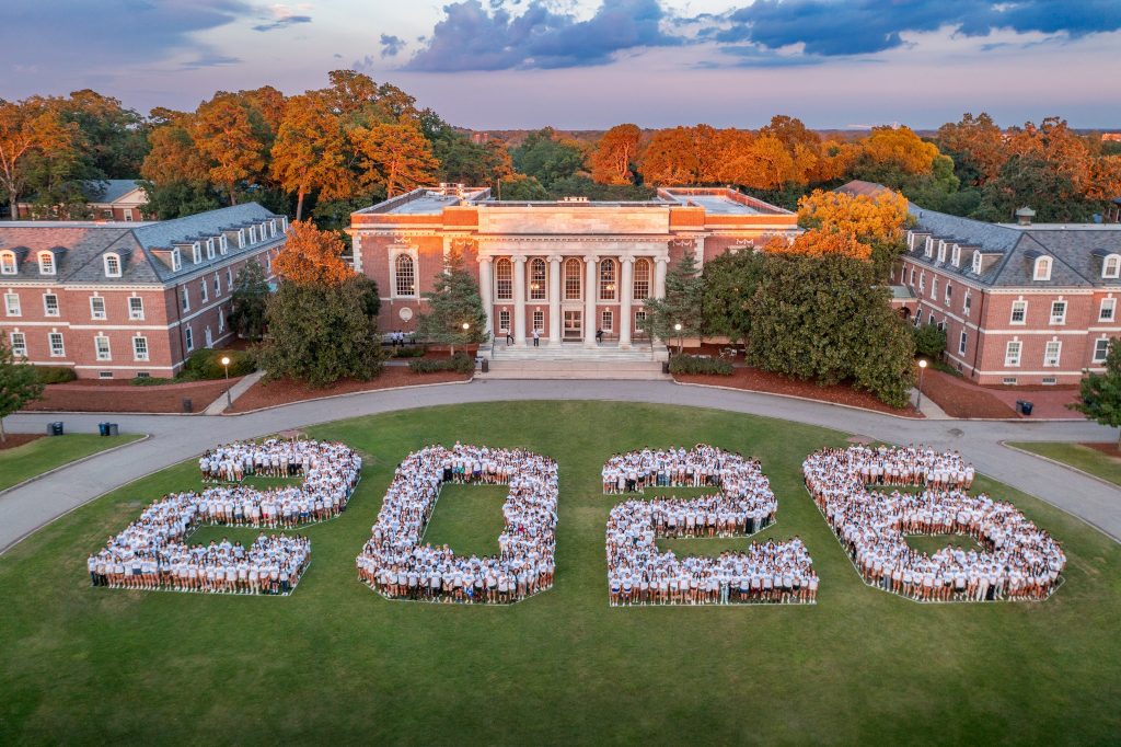 a top angle shot of duke university's graduating class of 2026